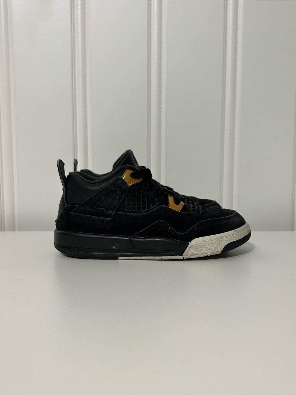Jordan 4 royalty black suede gold